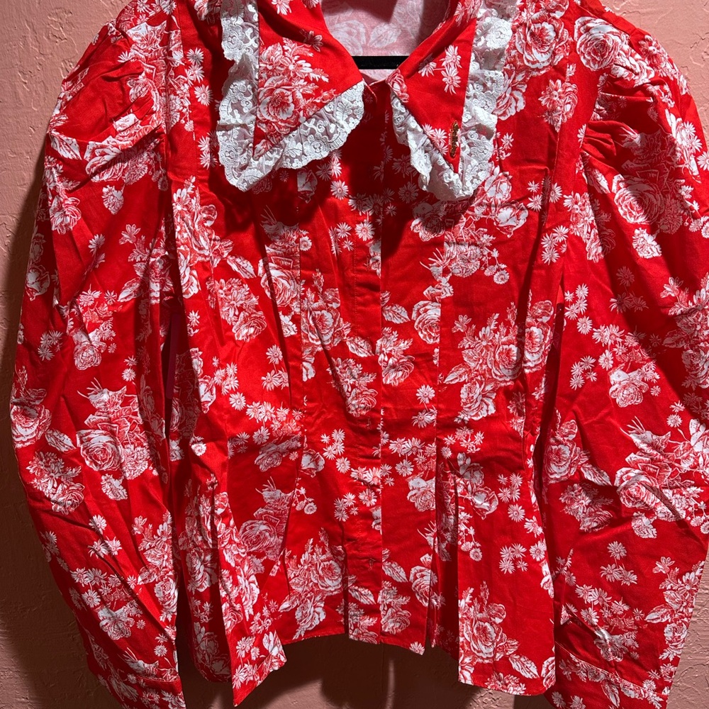 Selkie Red Floral Button Down Shirt